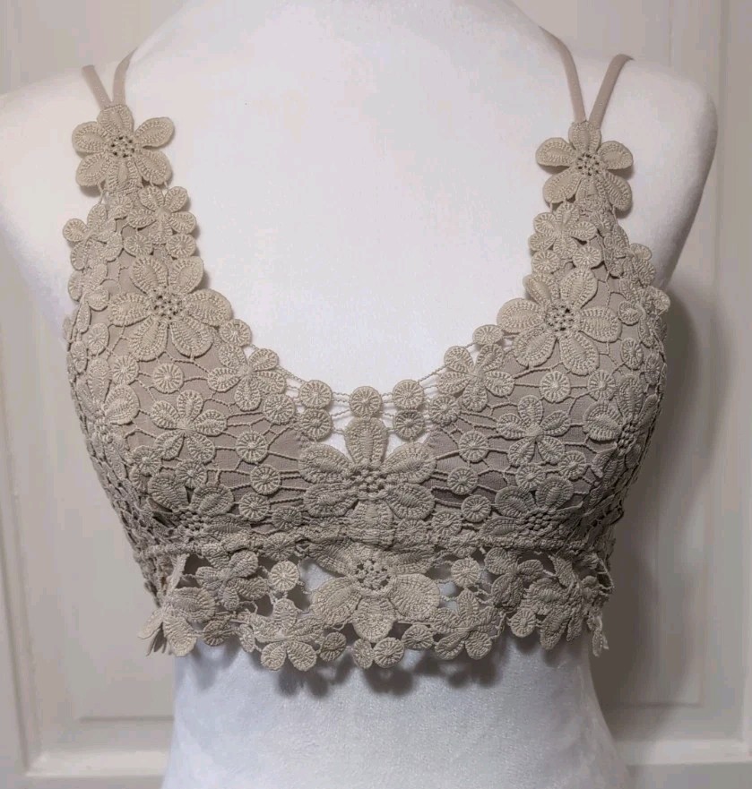Cherish Floral Crochet Lace Boho Festival Romatic Rave Crop Top Womans S(1455)C