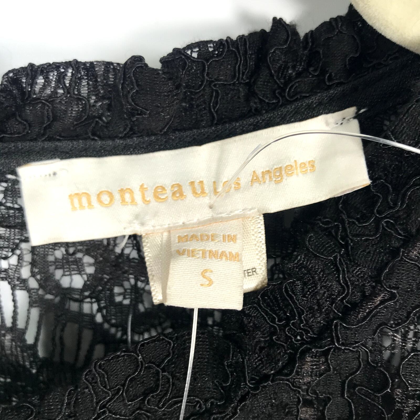Monteau Top Womens Small Black Blouse Lace Ruffle Goth Victorian High Neck Sheer