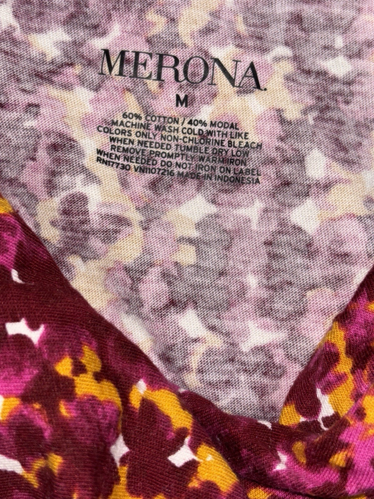 Merona Women Size M Pullover Cowl Neck 3/4 Sleeve Top Multicolor Floral Print