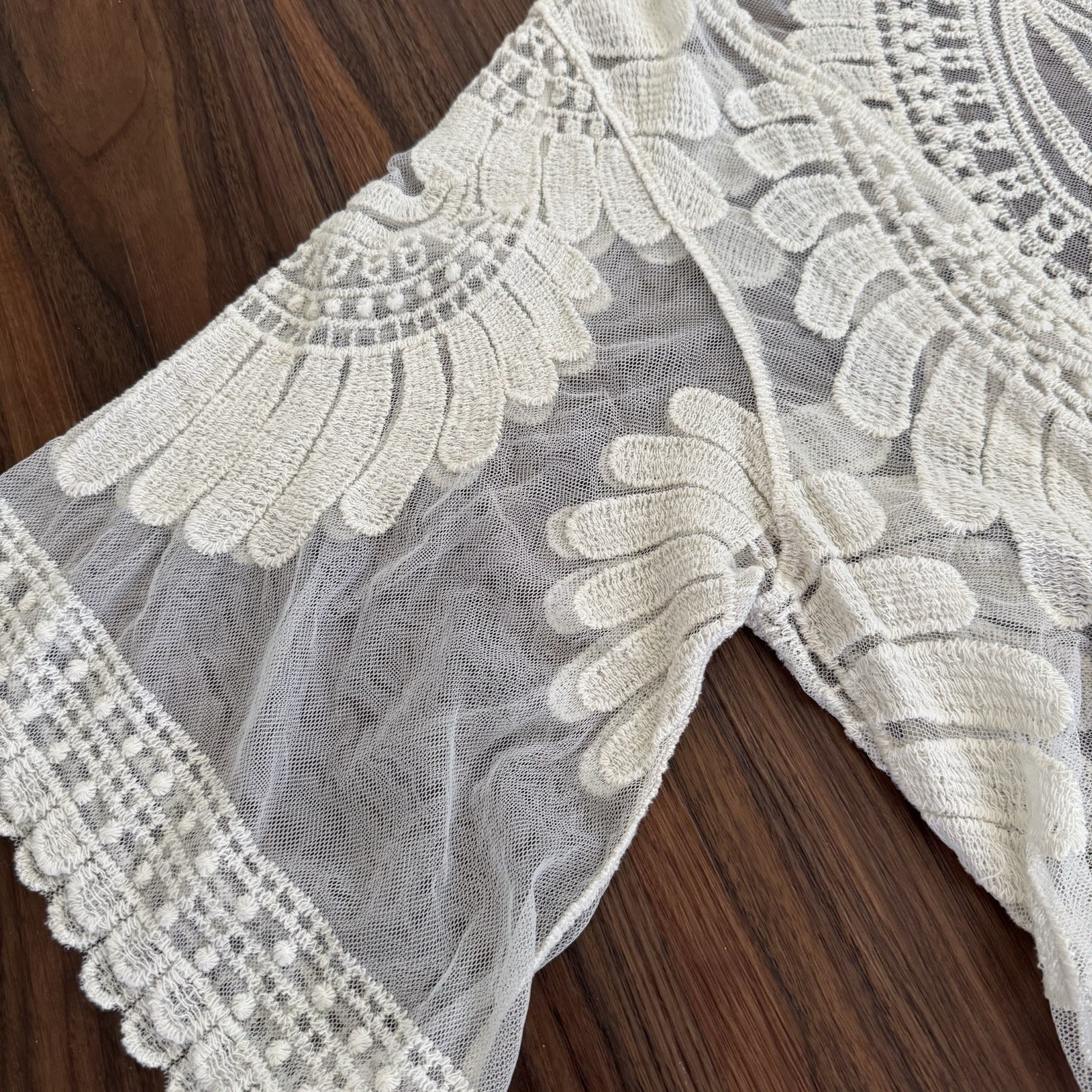 Ivory Cream SM/Med Floral Sheer Duster Kimono Boho Festival Open Front Cover Up