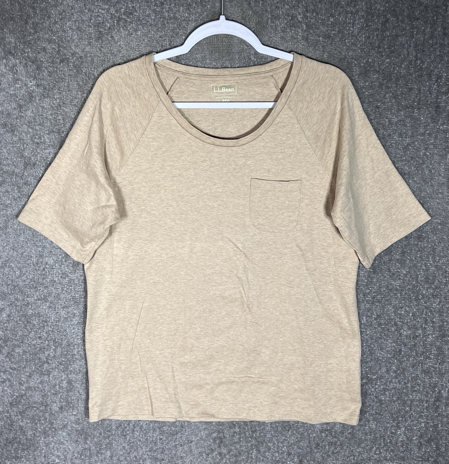 LL Bean Top Womens Size Large Light Brown Cotton Scoop Neck Elbow Sleeve Tee