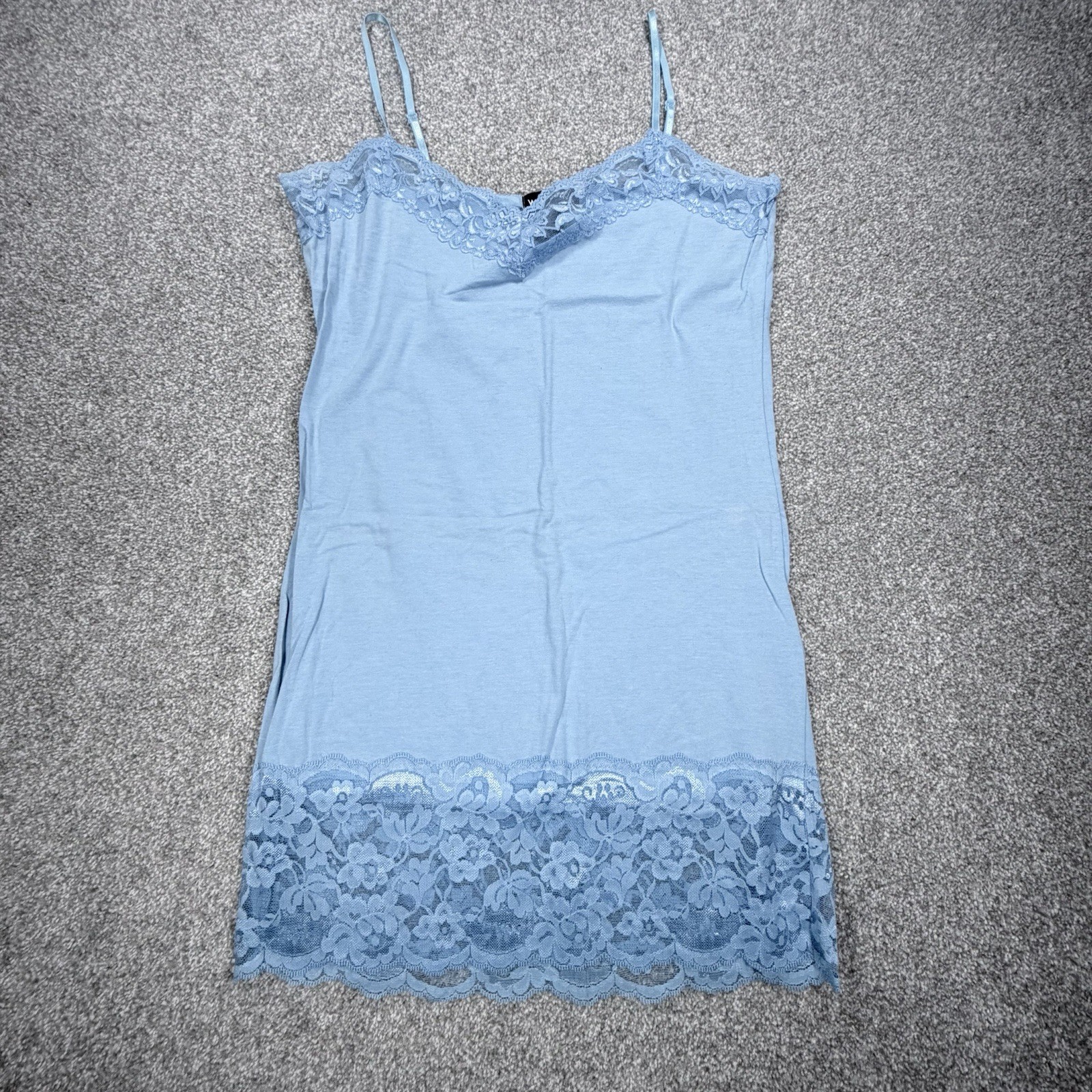 Vtg Wet Seal Long Lace Cami Blue Spaghetti Strap Y2K 90s Aesthetic Layering