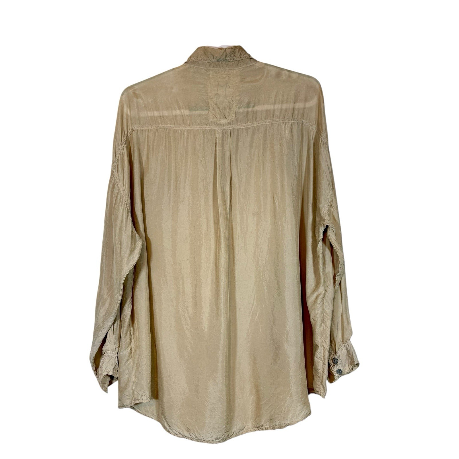 Pete & Greta Cupra Button Down Blouse Sz LG Long Roll Tab Sleeve Johnny Was Boho