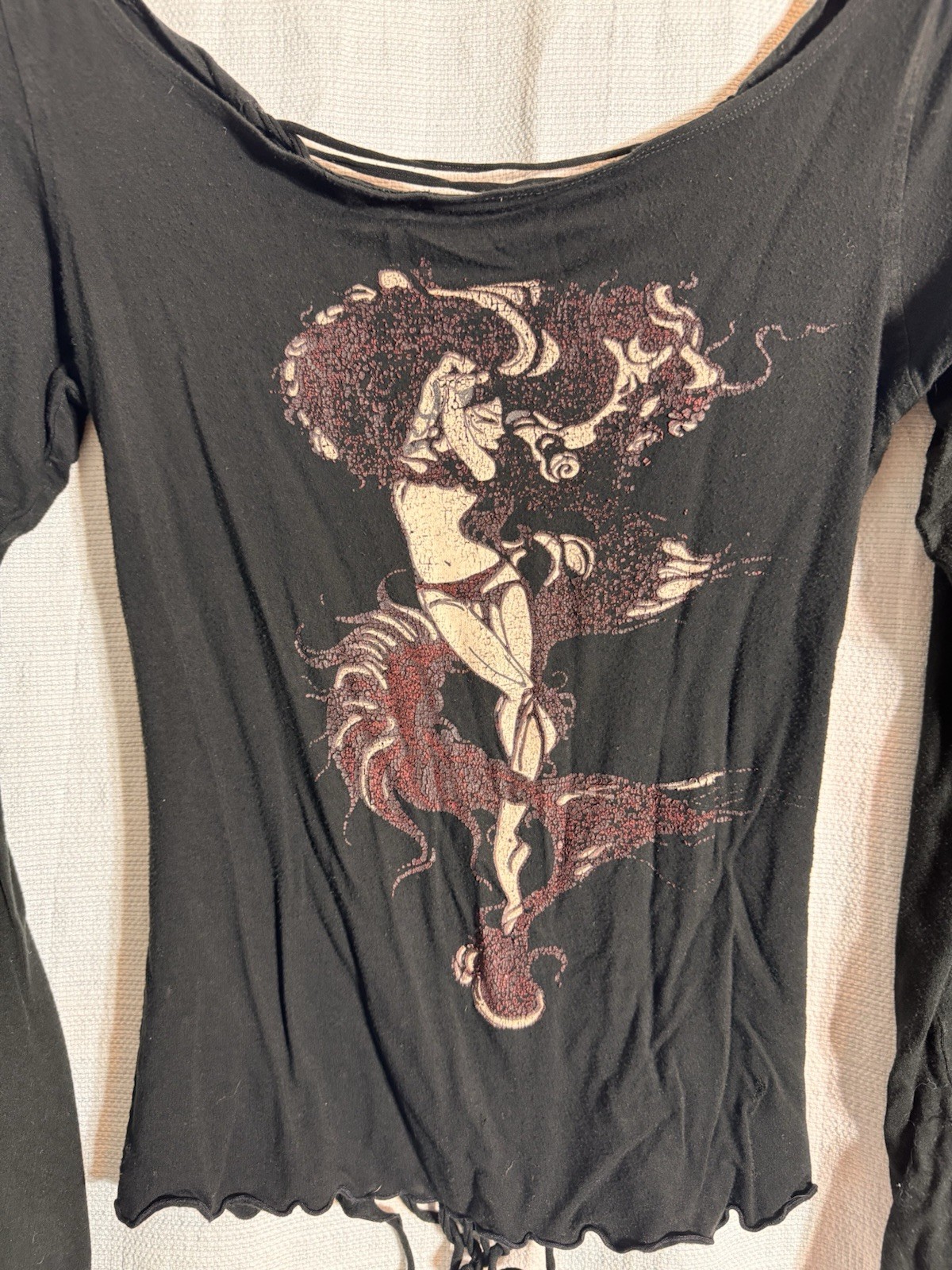 Buddhaful Y2K Graphic Shredded Back Long Sleeve Woman’s L Goth Burning Man Boho