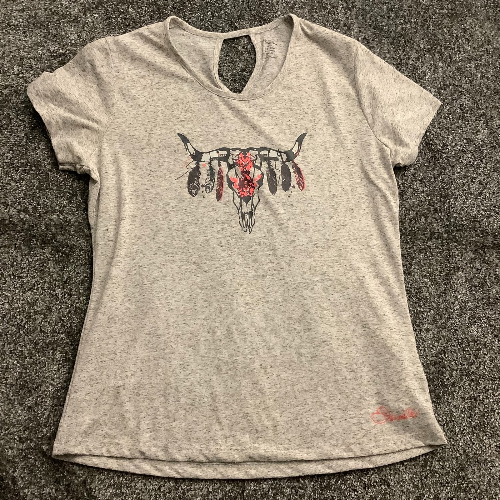 Dare 2b Women’s Grey V-Neck Skull Print Short Sleeve Top UK 14 Polyester Linen