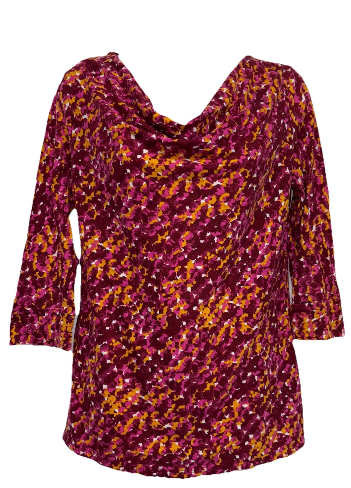Merona Women Size M Pullover Cowl Neck 3/4 Sleeve Top Multicolor Floral Print