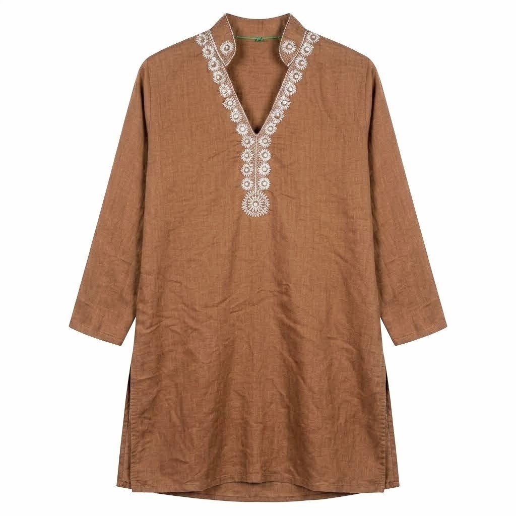 Ethnic Karachi Arts & Crafts K.A.C. Beaded Tunic Top Brown Bronze L