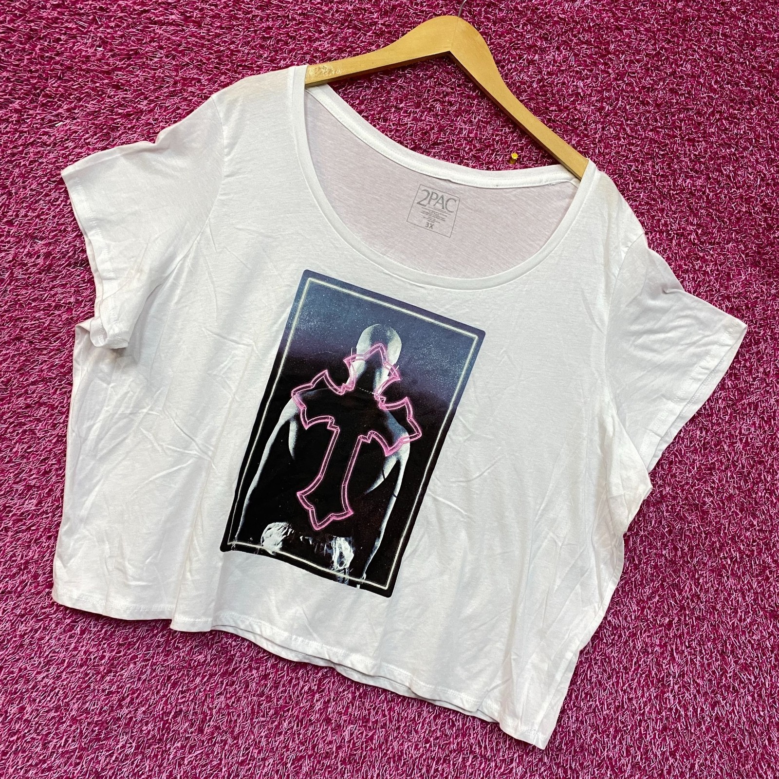 2Pac Only God Can Judge Me Neon Cross Rap Crop Top 3X