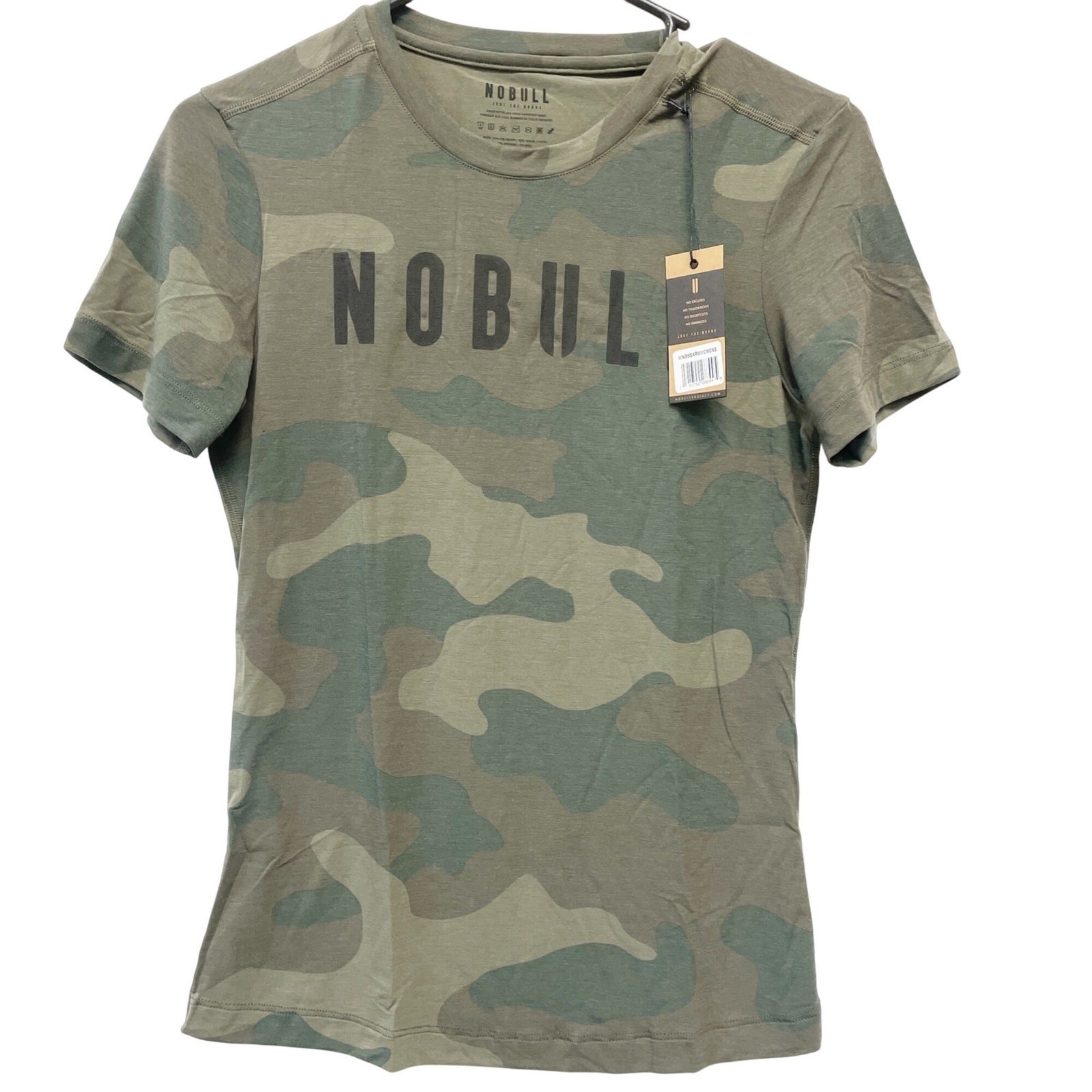 NoBull Women’s Army Green Camo Stretch Athletic Cross Fit Gym T Shirt Size XS