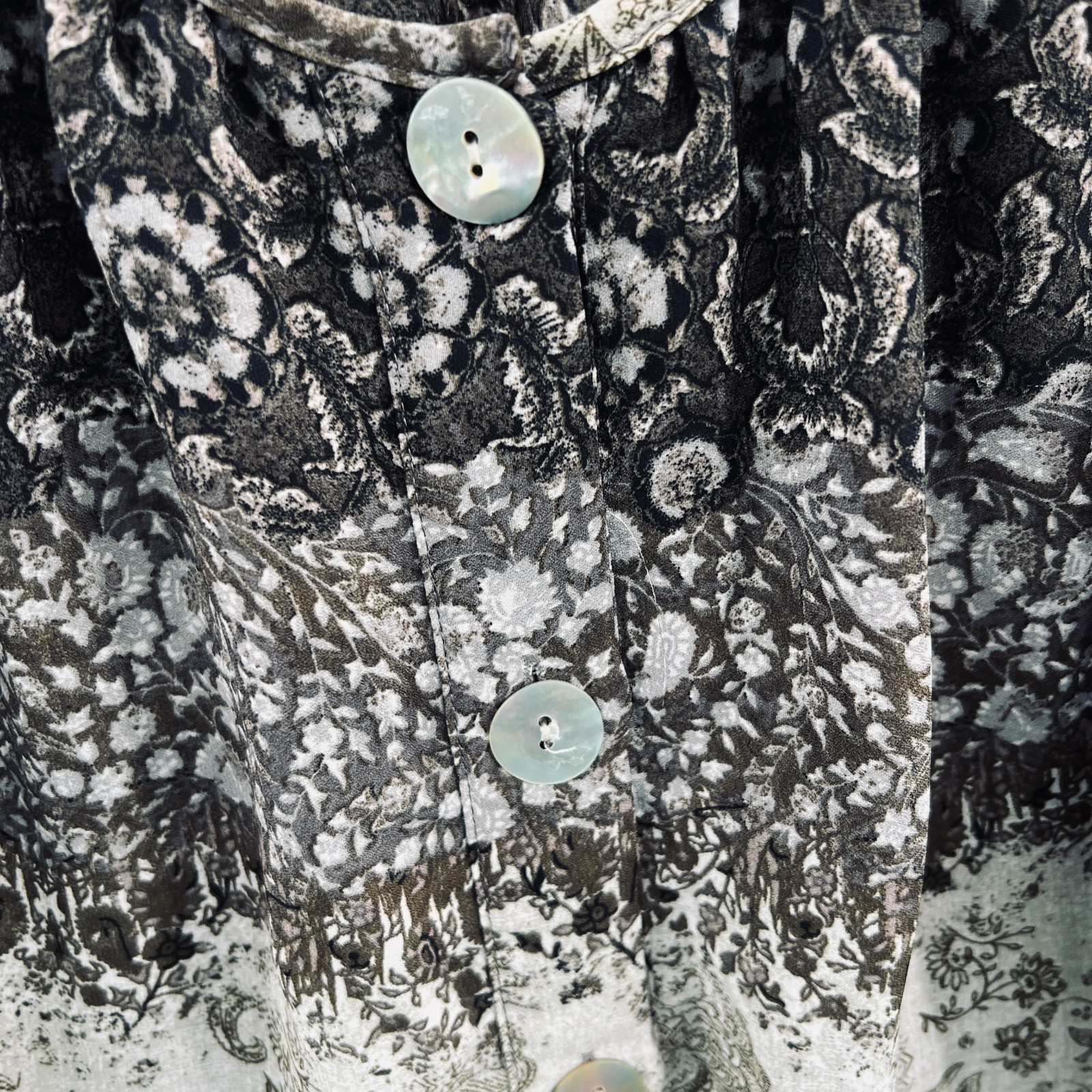Figueroa & Flower Womens PS Boho Peasant Blouse Black White Paisley Floral Print
