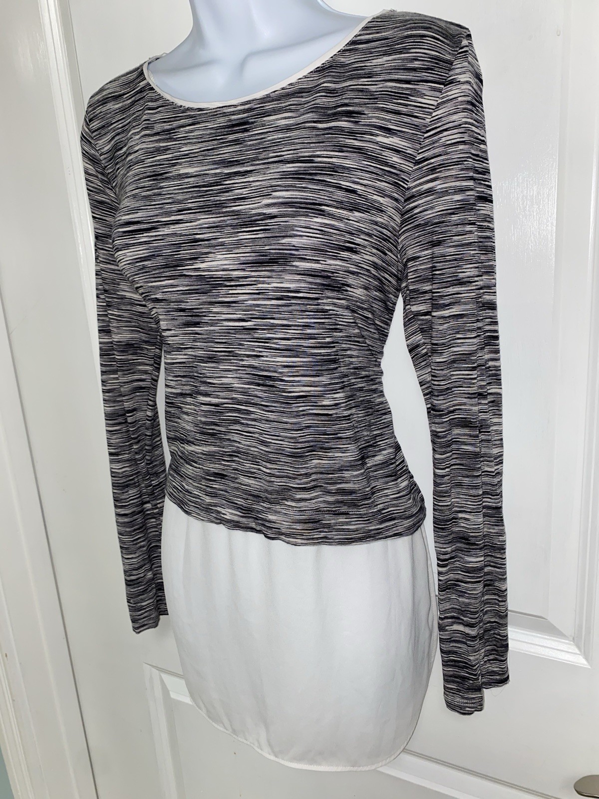 White House Black Market Black & Gray Layered Space-Dye Long Sleeve Top, Small
