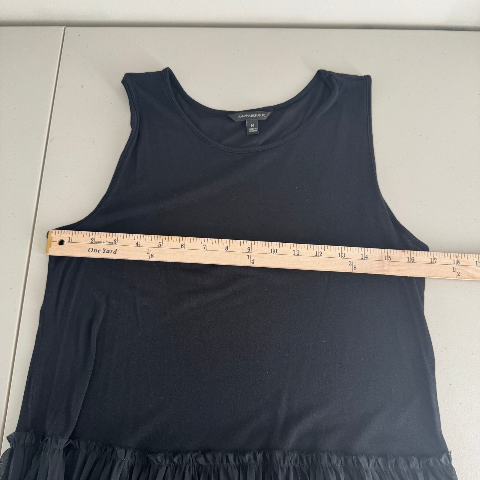 Banana Republic Tank Top Womens M Black Modal Pleated Tiered Peplum Minimalist
