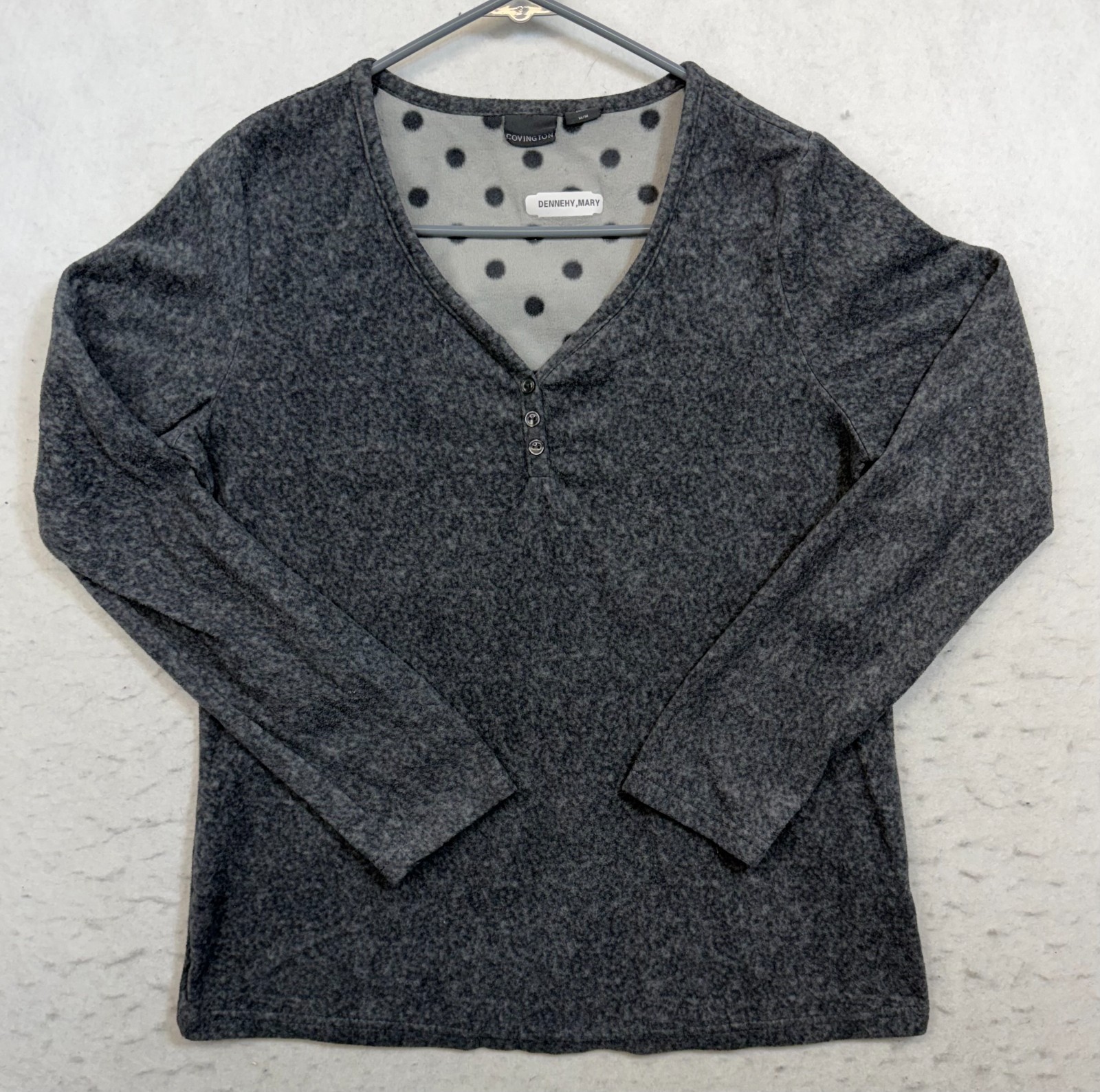 Covington Womens Gray Fleece Polka Dot V-Neck Top Size M