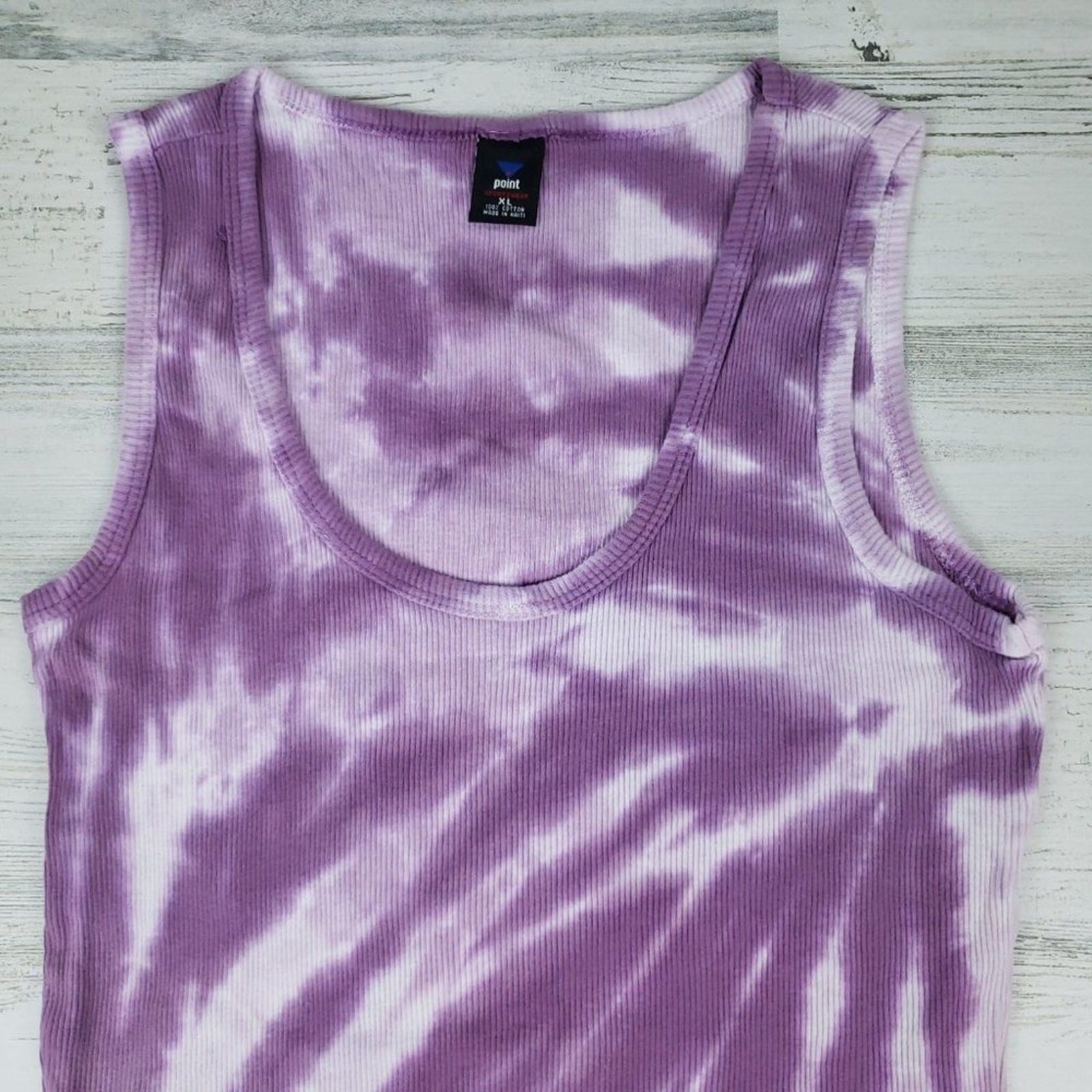 NWOT Point Sportswear Ribbed Tie Dye Lavender Purple Streak Tank Top Size Small