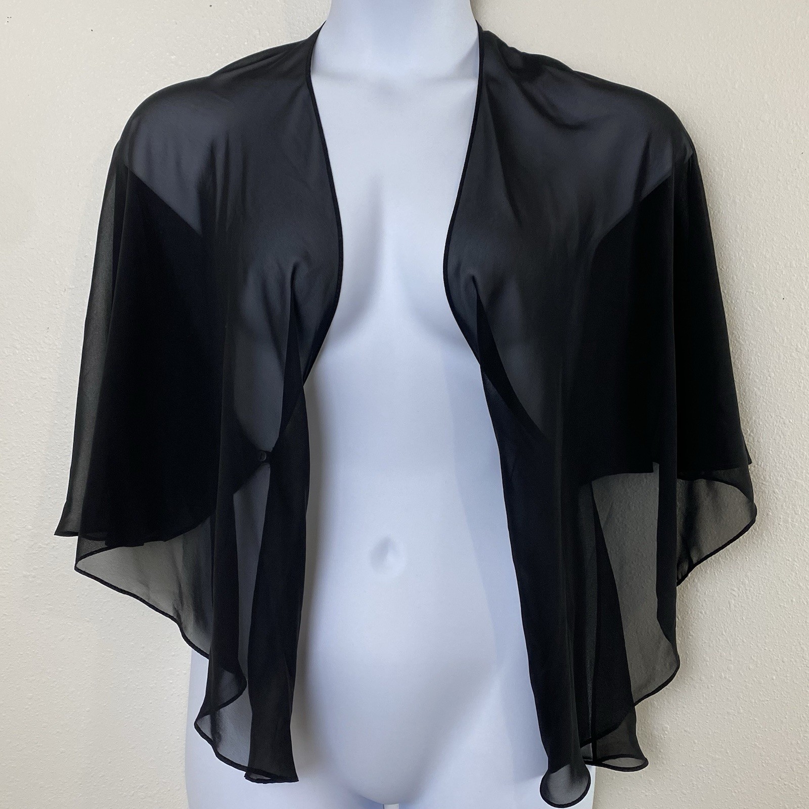 SLNY SL Fashions Womens Sheer Capelet Shawl L/XL Black Cropped Unlined Open USA