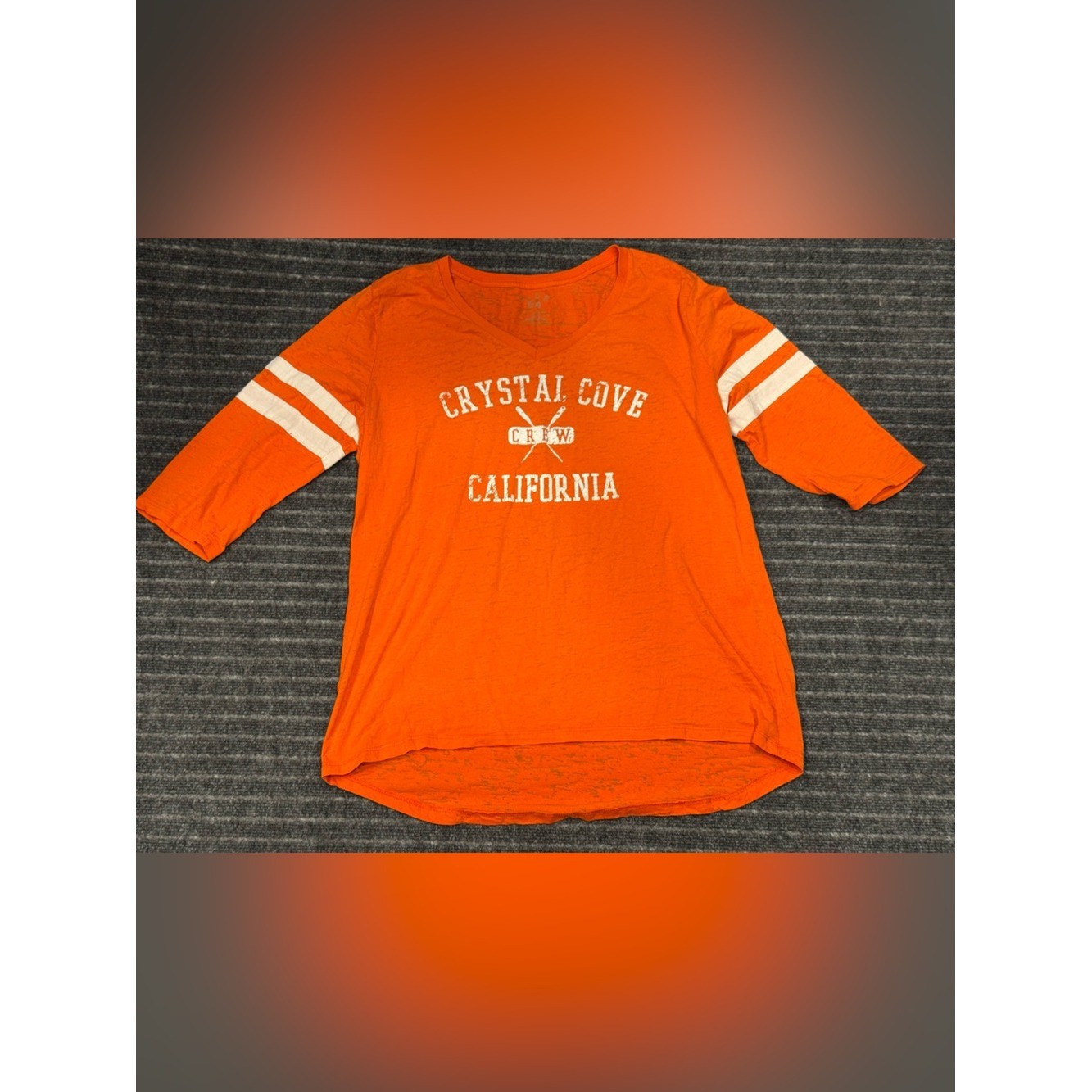 Crystal Cove Beach California Blue 84 Orange V‑Neck 3/4 Sleeve Varsity Shirt Tee