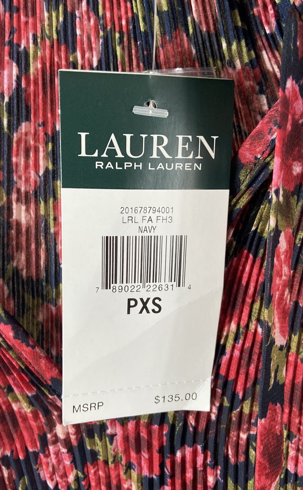 Lauren Ralph Lauren Women’s Navy Red Floral Sunburst Pleated Blouse NWT Sz PXS