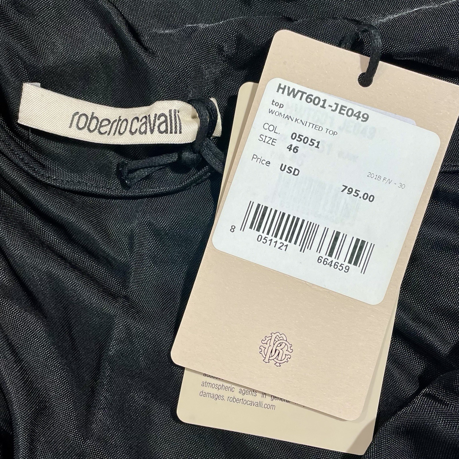 Roberto Cavalli Women’s Black Draped Cowl Neck Knit Tank Size 46 HWT601-JE049