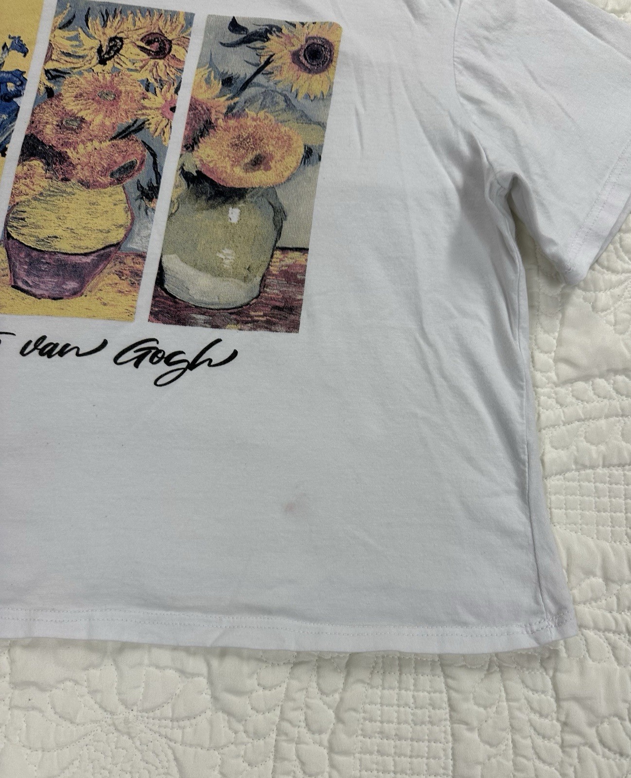 French Pastry Vincent Van Gogh T-Shirt Womens XL Cropped White Wearable Art