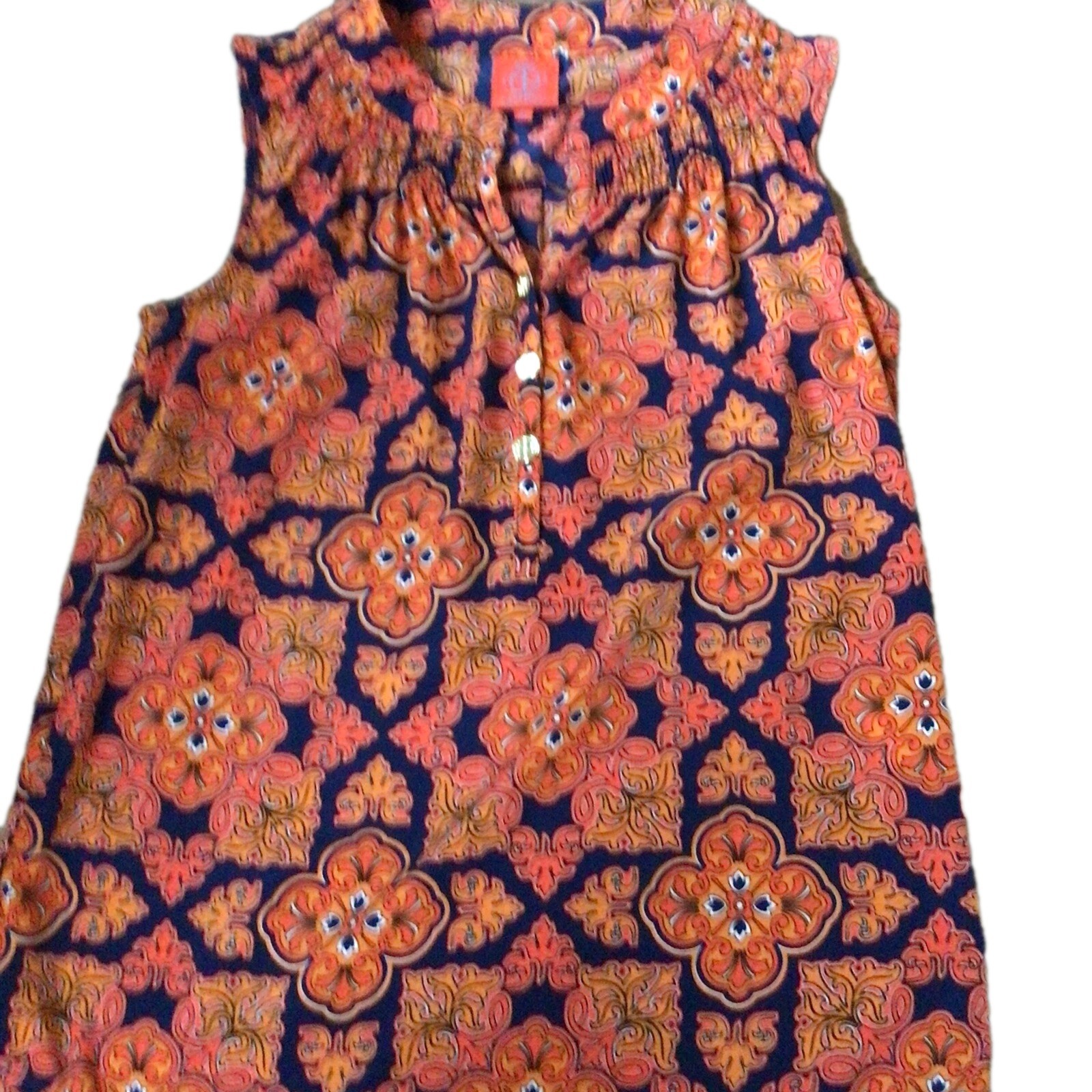 Tracy Negoshian printed Sleeveless Shirt Top Womens gold tone buttons size m