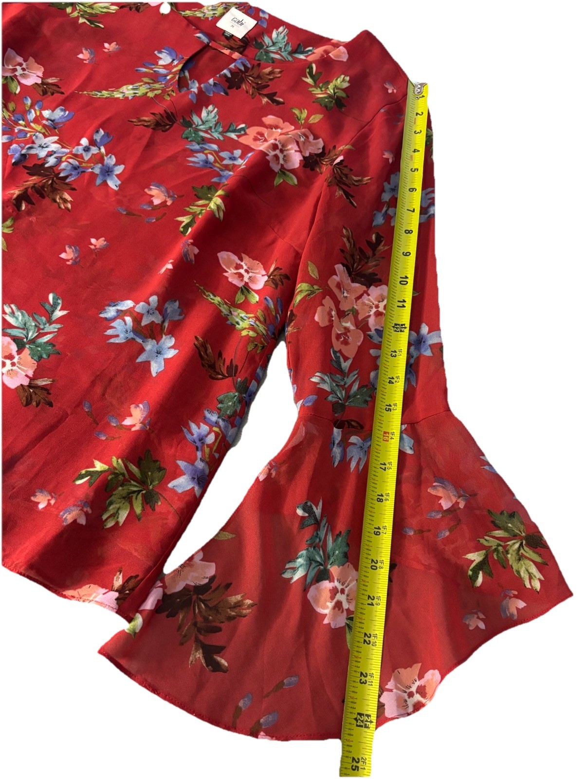 Cabi Devoted Red Floral Lined Blouse #3590 Size Medium Business Casual