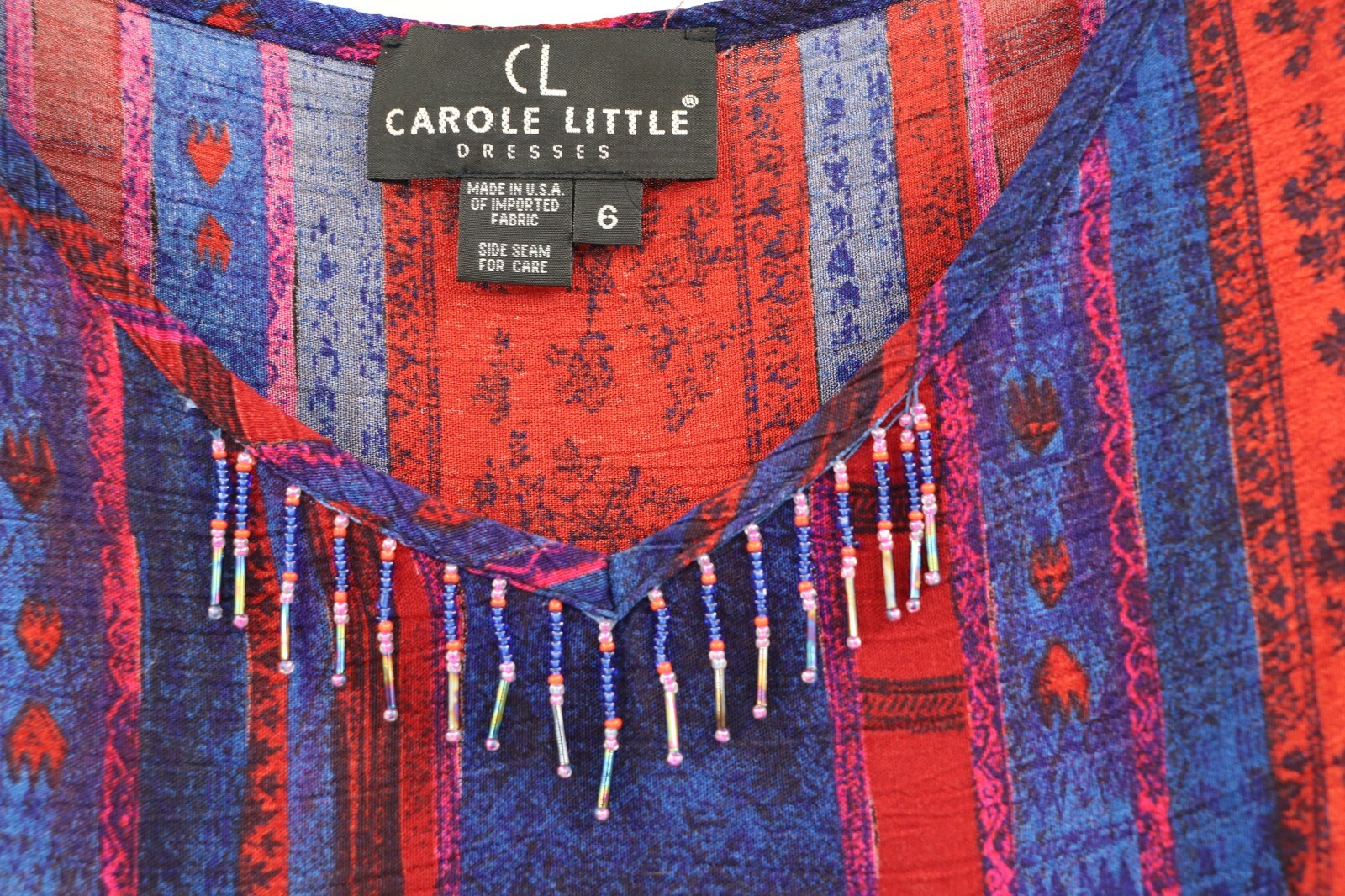 Vintage carole little women’s 6 rayon v neck top multicolor blouse embellished