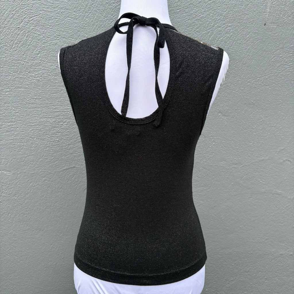 Vintage 90s Maxou Black & Gold Metallic Sleeveless Top – Sz S