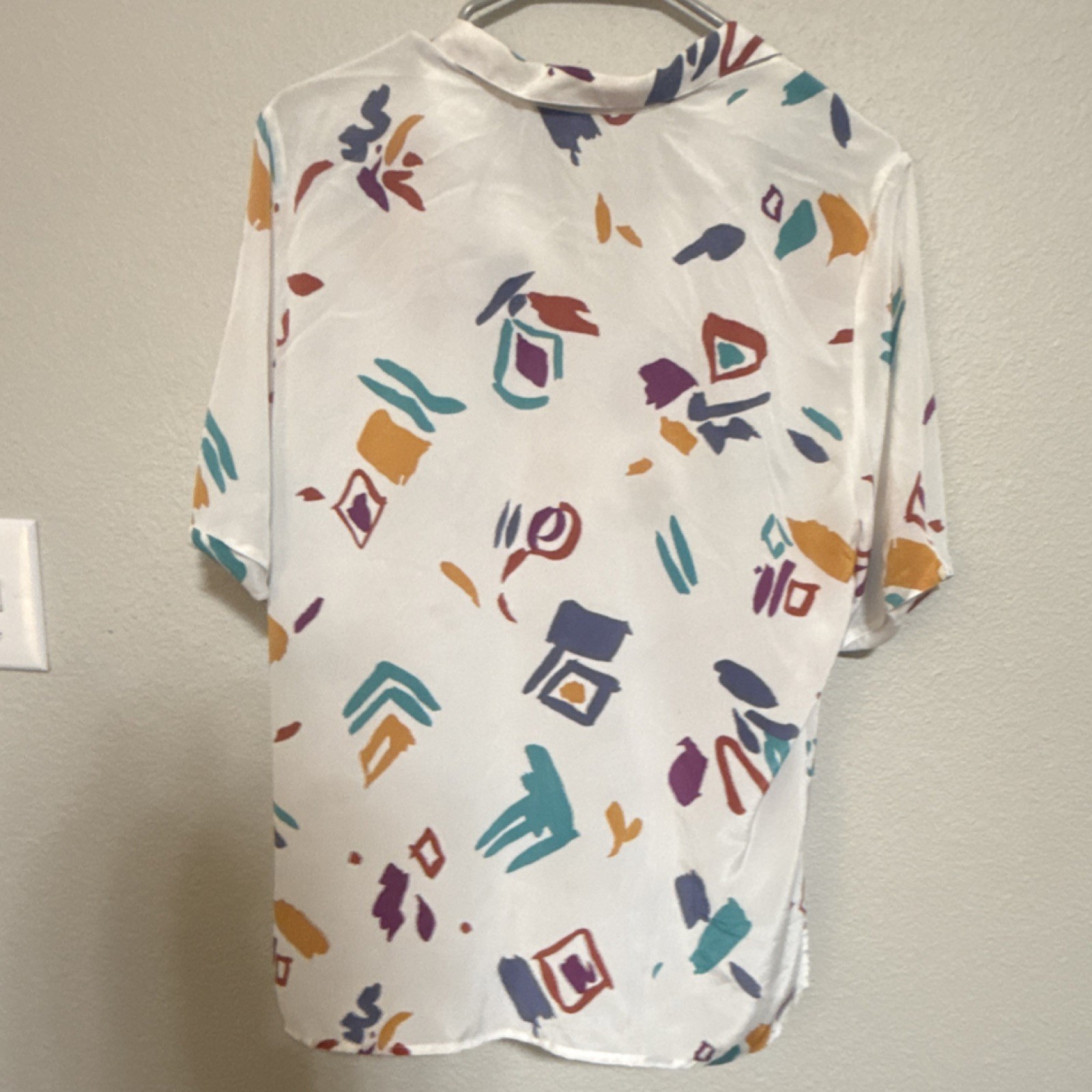 Condor Geometric Collared Button-Up Blouse White Multicolor Size 7/8