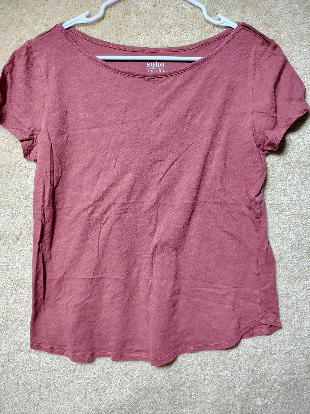 SOHO New York & Company Women’s L Pink Solid Knit Scoop Neck Short Sleeve Tee