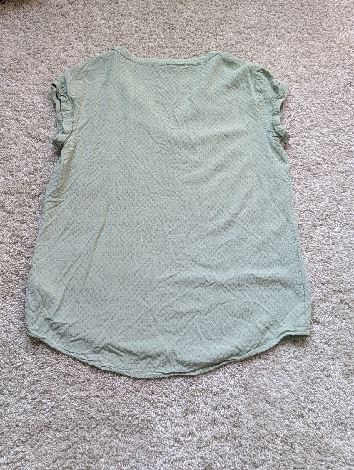 Tom Tailor Green Textured Woven V-Neck Short Sleeve Pullover Blouse Size 38