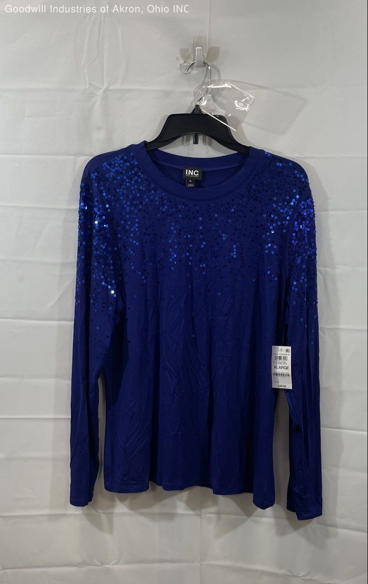 INC International Concepts Women’s Sapphire Blue Sequined Long Sleeve Top XL NWT