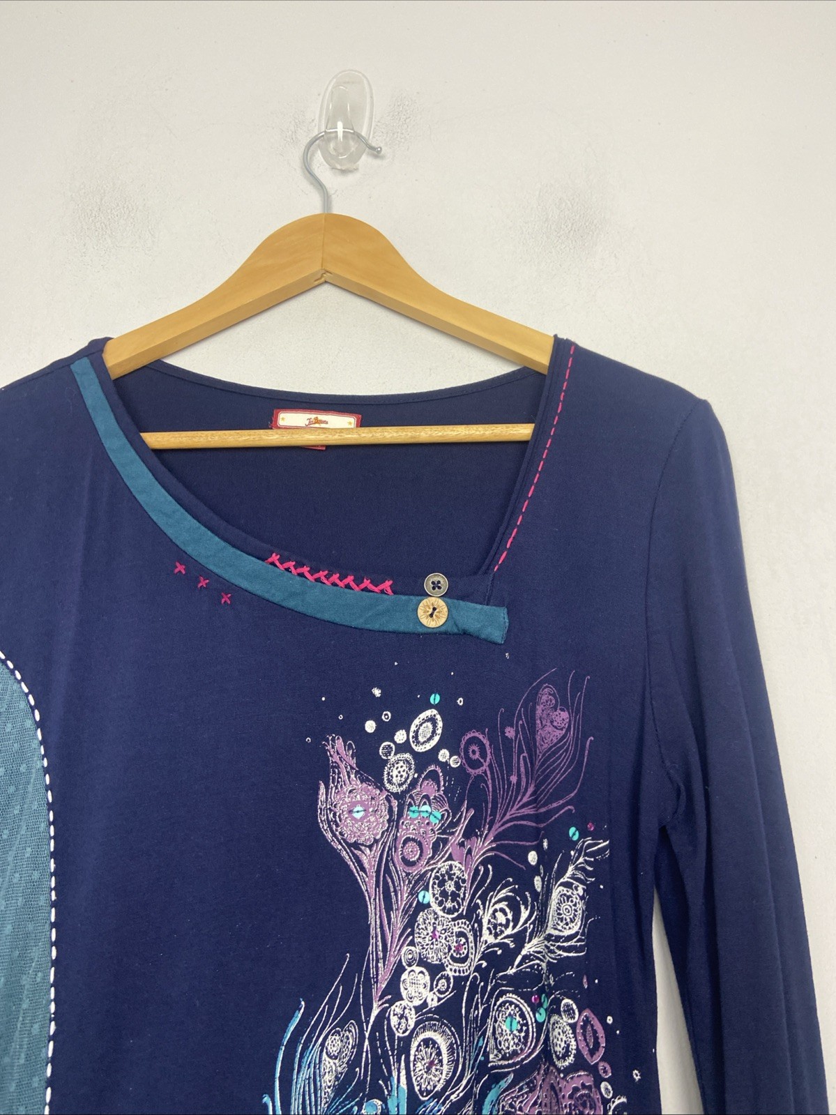 Joe Browns Top Womens Size 12 Blue Peacock Long Sleeve 90’s Y2K Floaty Gypsy
