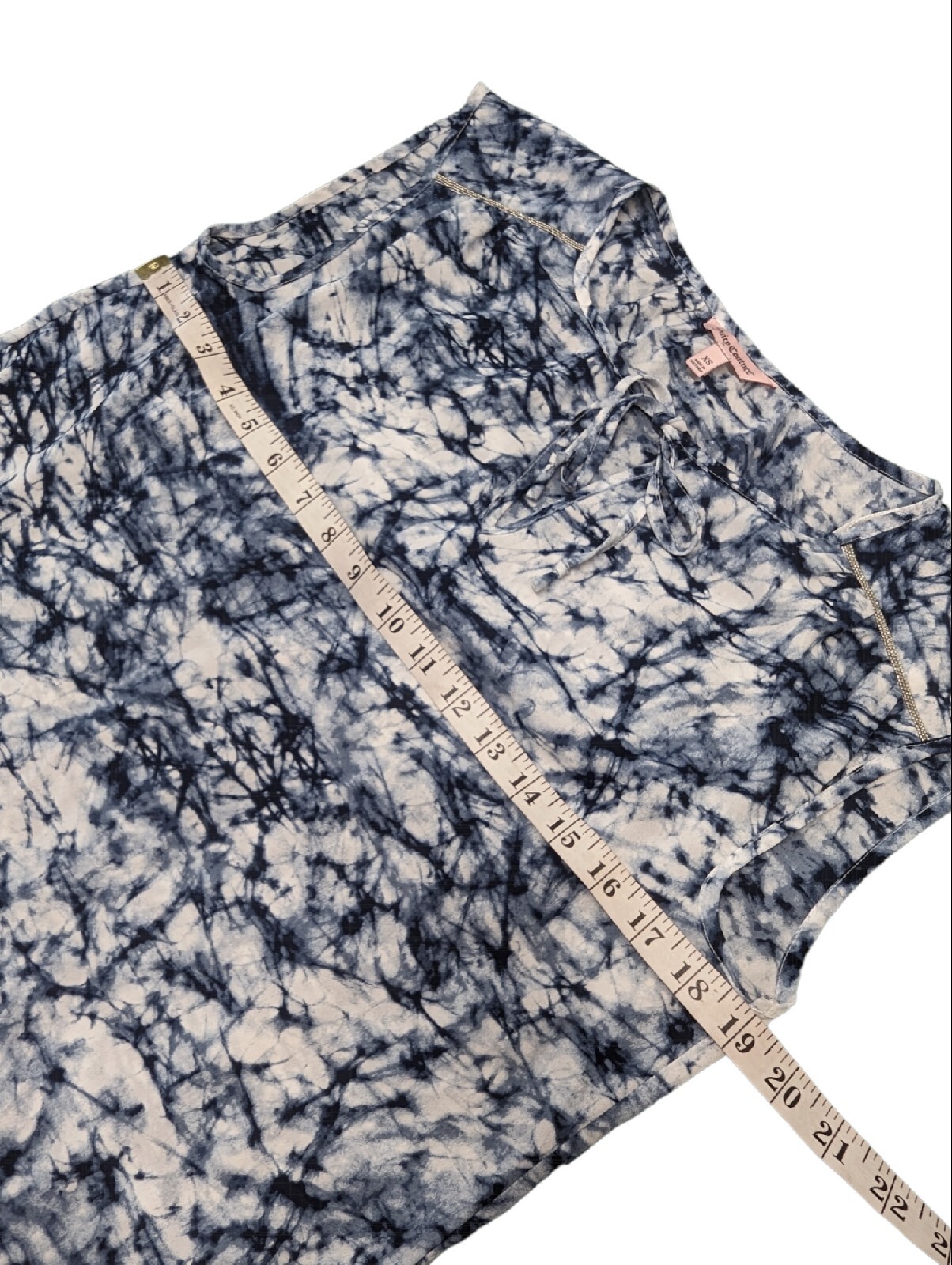 Juicy Couture Blue Marble Sleeveless Beaded Rhinestones Blouse Women’s Top Sz XS