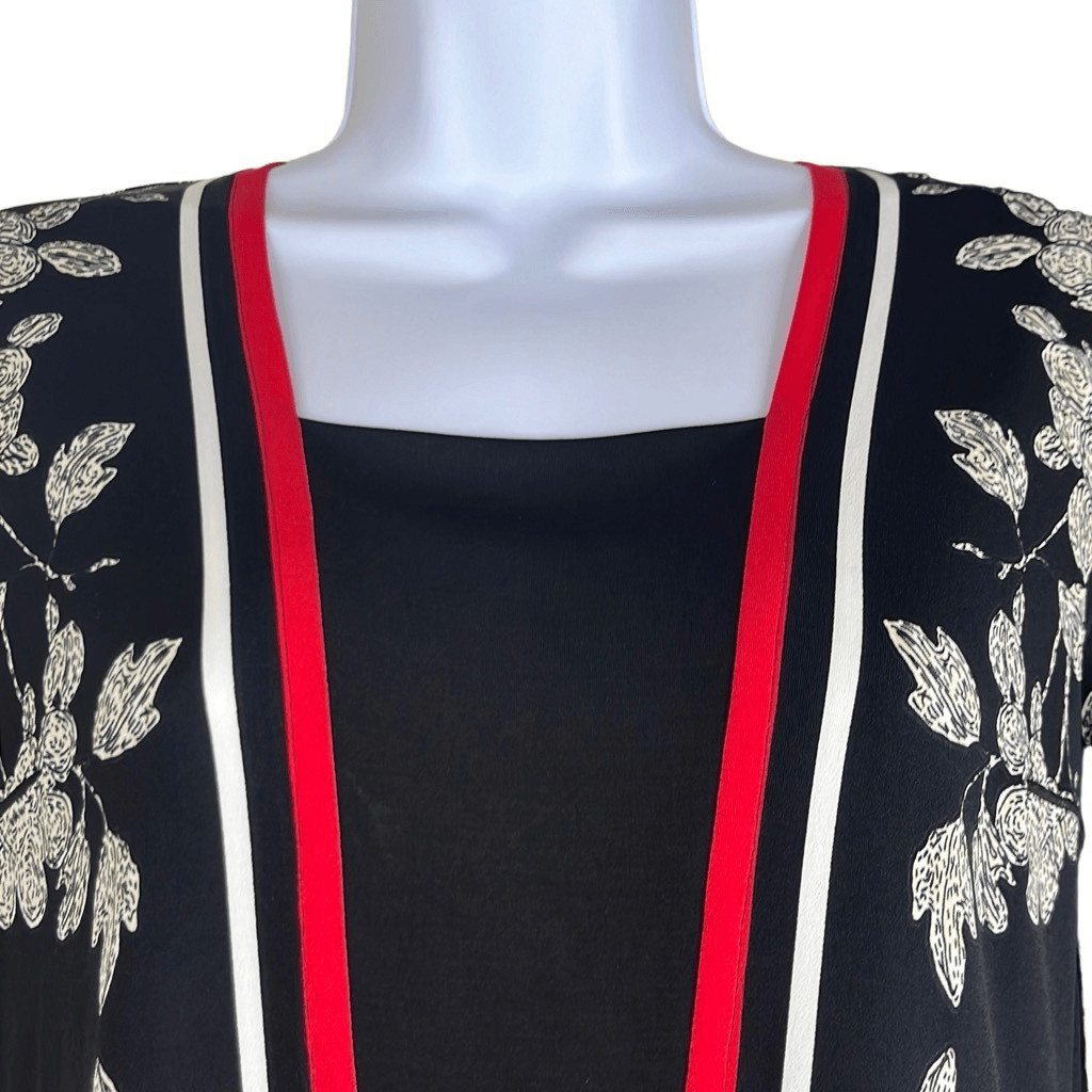 Eva Varro Bold Statement Top Small Black Red Floral Designer Style Wearable Art