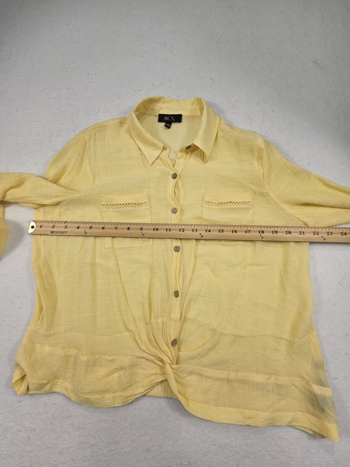 BCX Hem Twist Button Up Shirt Yellow Roll Up Sleeves Size XLJuniors