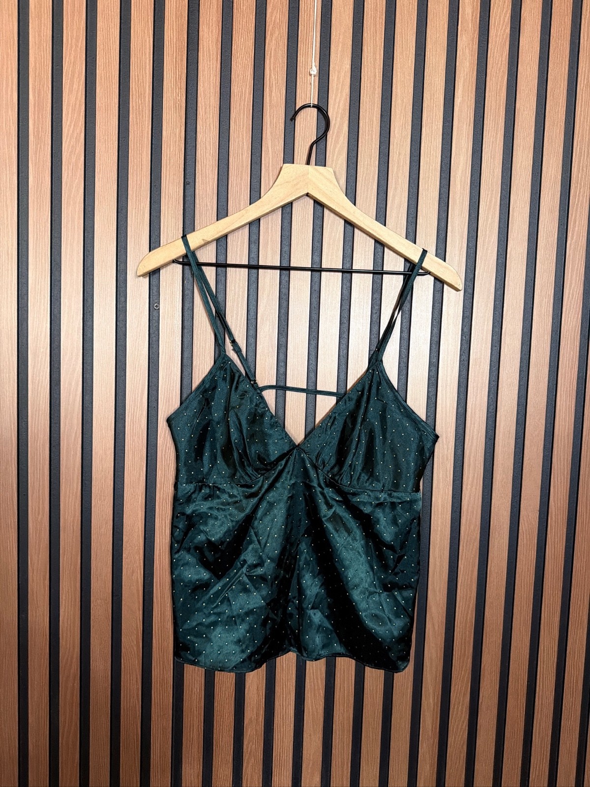 Linea Donatella Camisole Top Small Women’s Green Satin Textured Cami