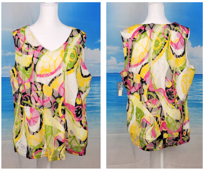 NWT Conrad C DILLARDS Multi Color Shirt Blouse Mesh Layer LIGHTWEIGHT Stretch 2x