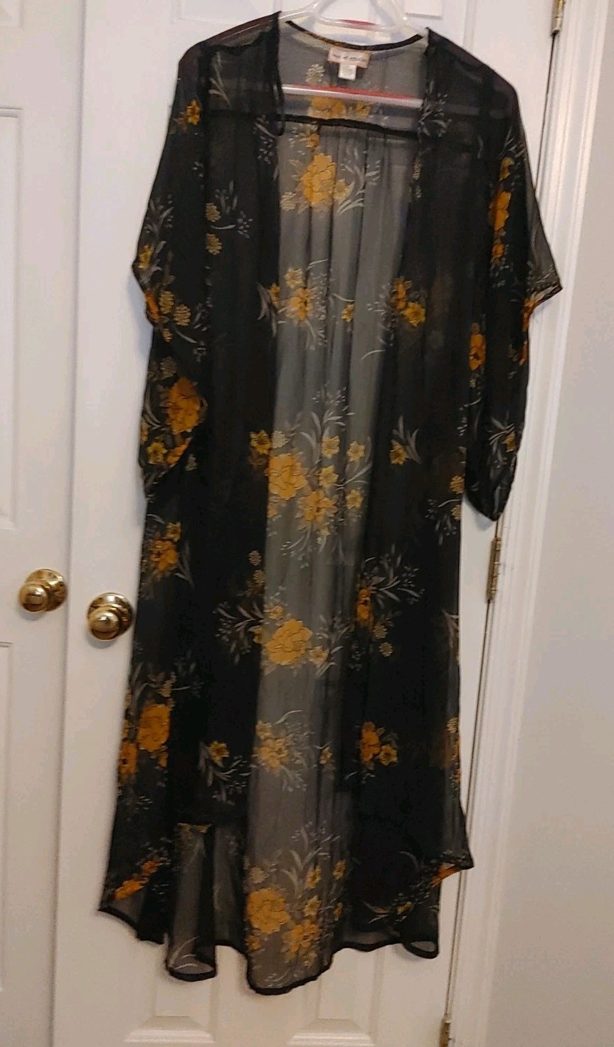Band Of Gypsies Kimono Long Sheer Floral Duster Open M Boho High/Low Hem Chiffon