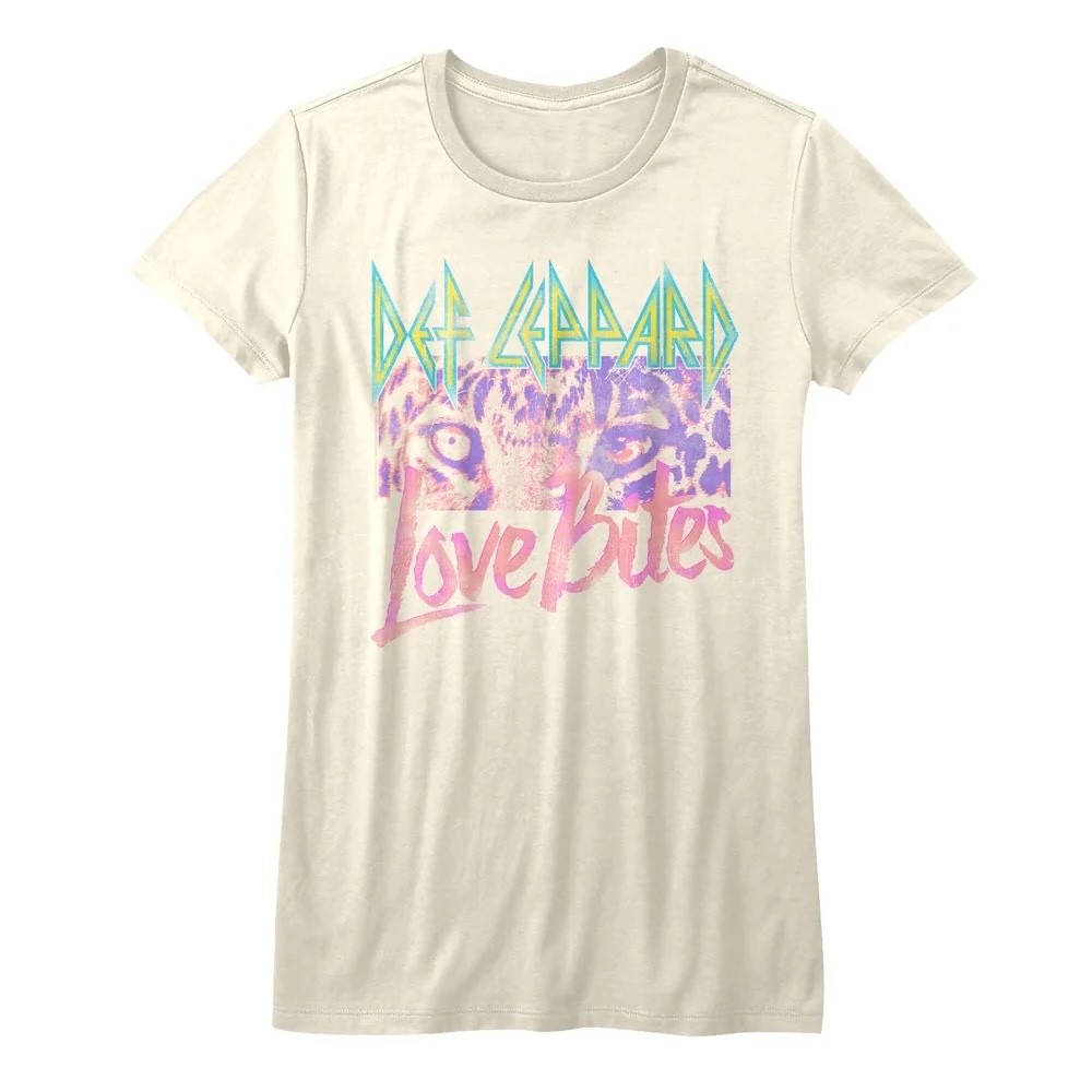 Def Leppard Womens T Shirt 80’S LOVE BITES New Rock Band Concert Top Vintage Wht