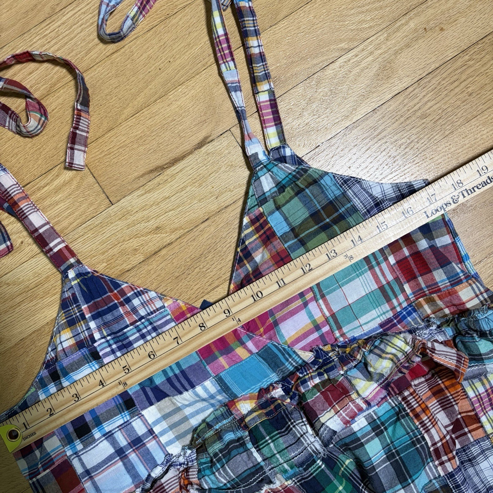 Pilcro Patchwork Plaid Tie Strap Peplum Tank Top Women’s Medium Cotton Boho