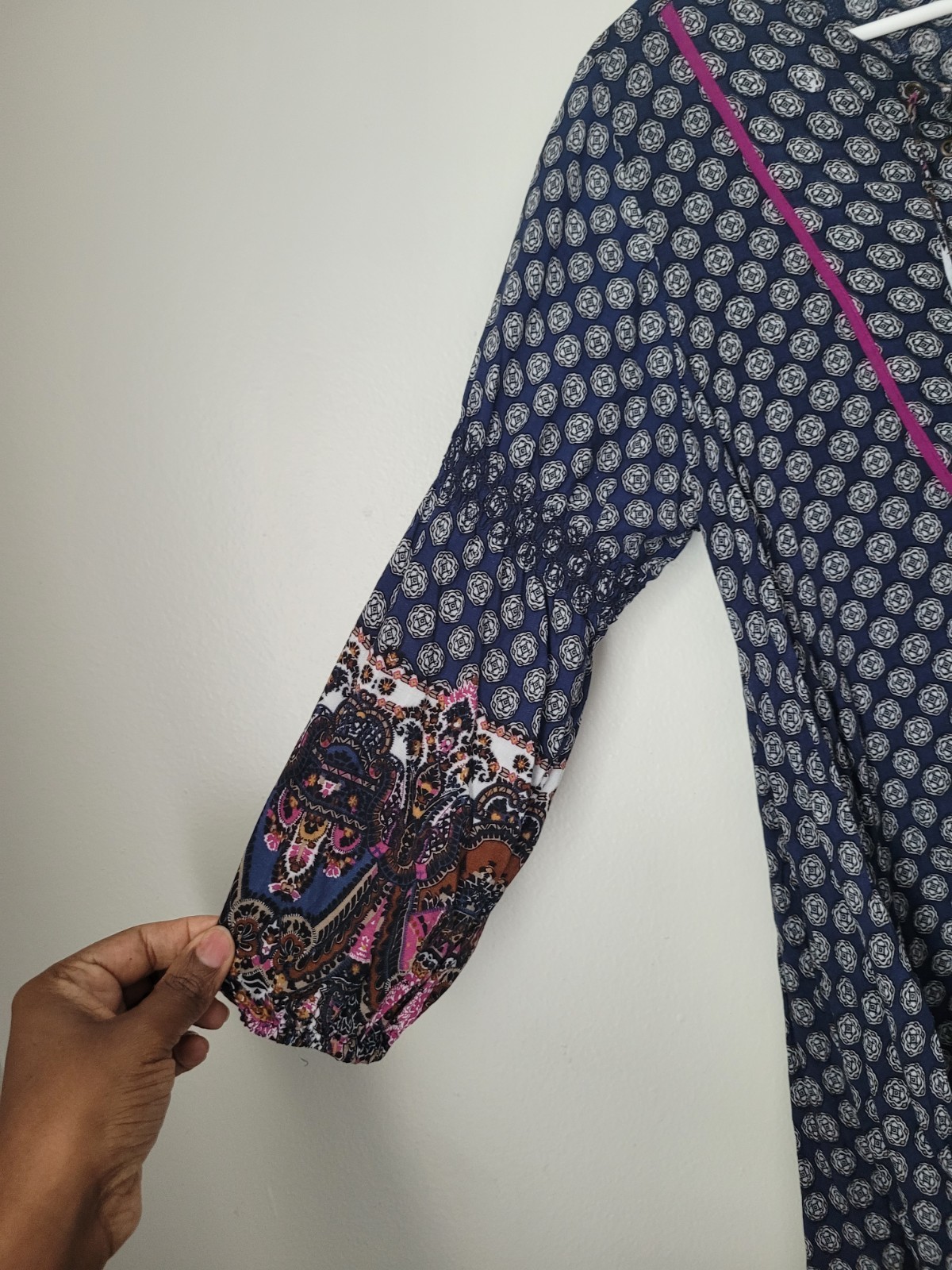 Umgee USA Women Paisley Lace-Up Grommet Tunic Blouse M 3/4 Sleeve Lounge Relax