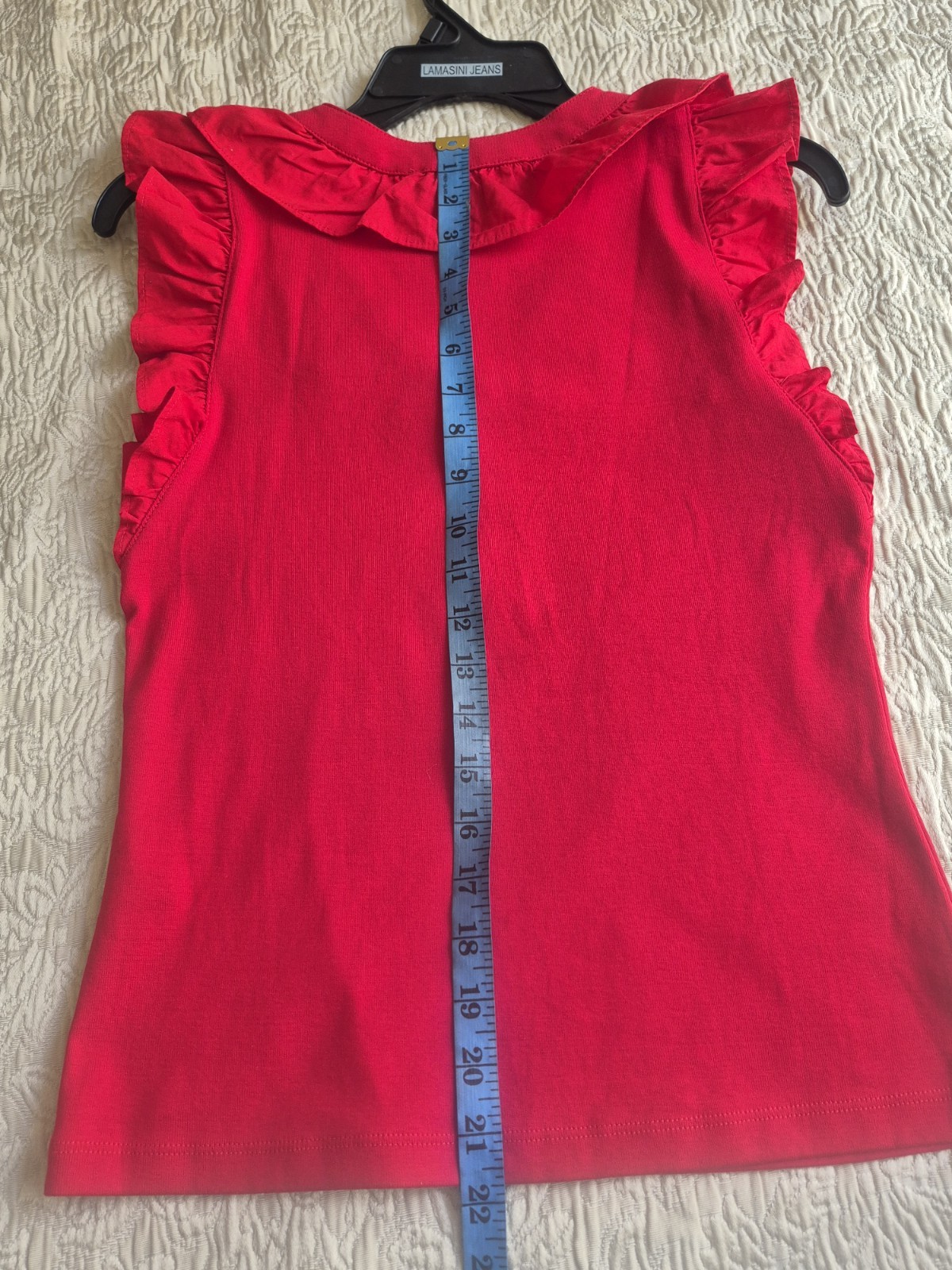 Tommy Hilfiger Blusa Roja Sin Mangas Cuello V Con Volantes En Manga Y Cuello XS