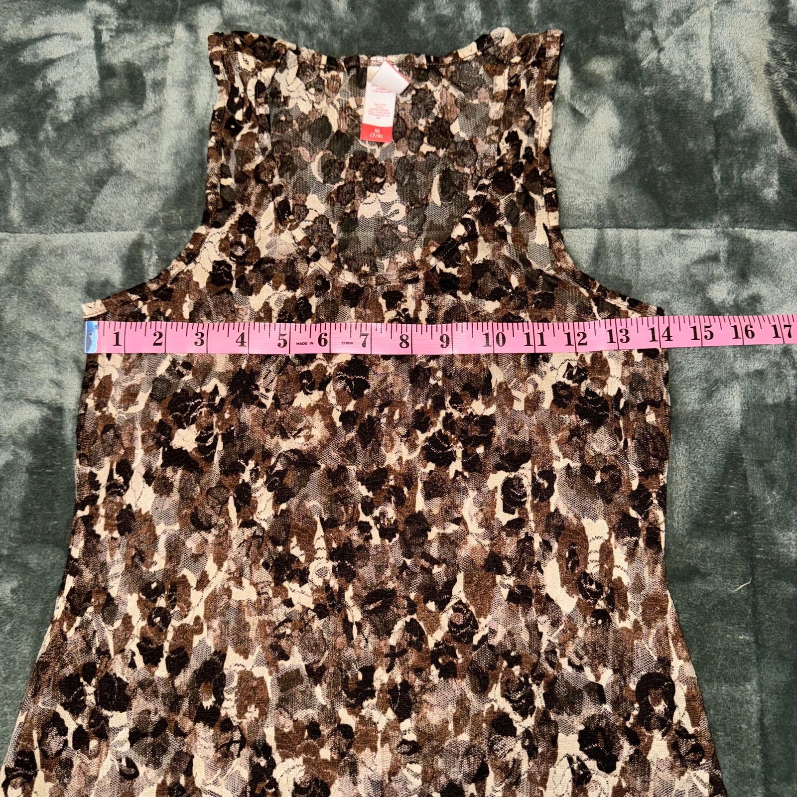 No Boundaries Brown/Tan Floral Pattern Sheer Tank Top Y2K Mesh Women’s Size M