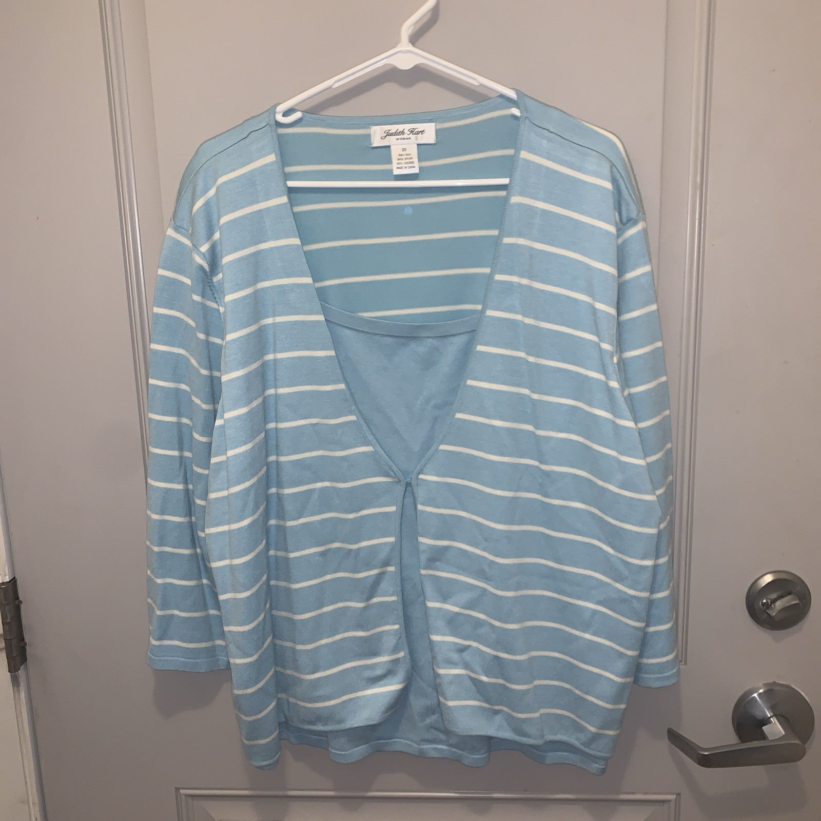 Judith Hart Women’s Blue Striped Silk Blend Blouse Size 3X Nautical Preppy