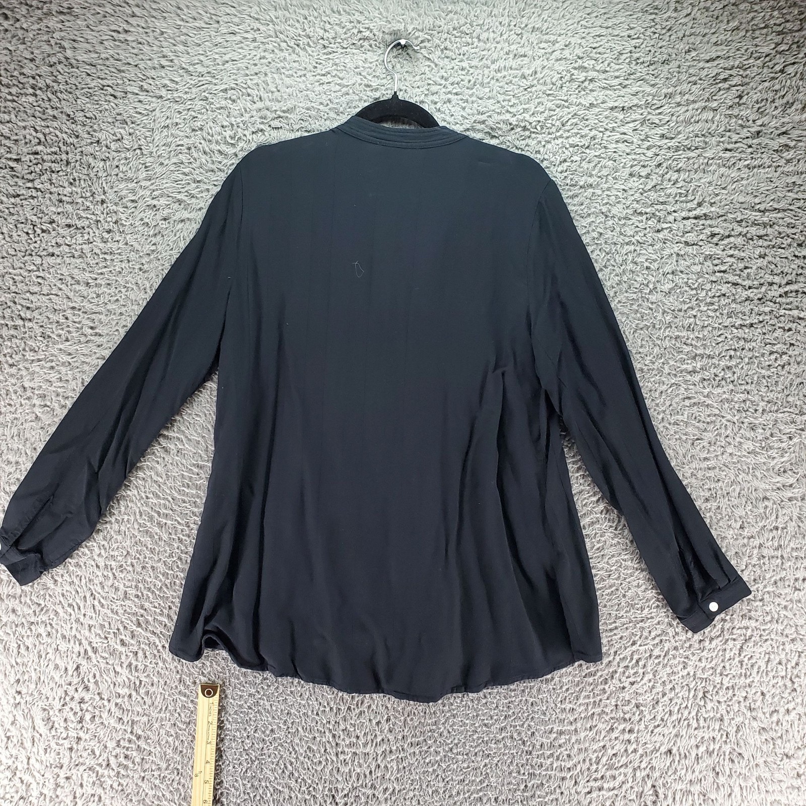 Tommy Hilfiger Top Womens XL Black Banded Collar Button-Down Blouse 100% Viscose