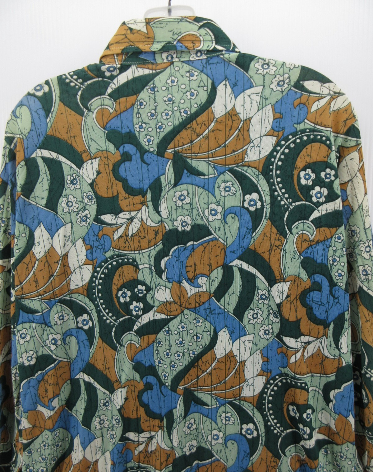 VGT Top Women Large Green Shirt 70s Disco Mod Arnel Leisure Psychedelic Floral