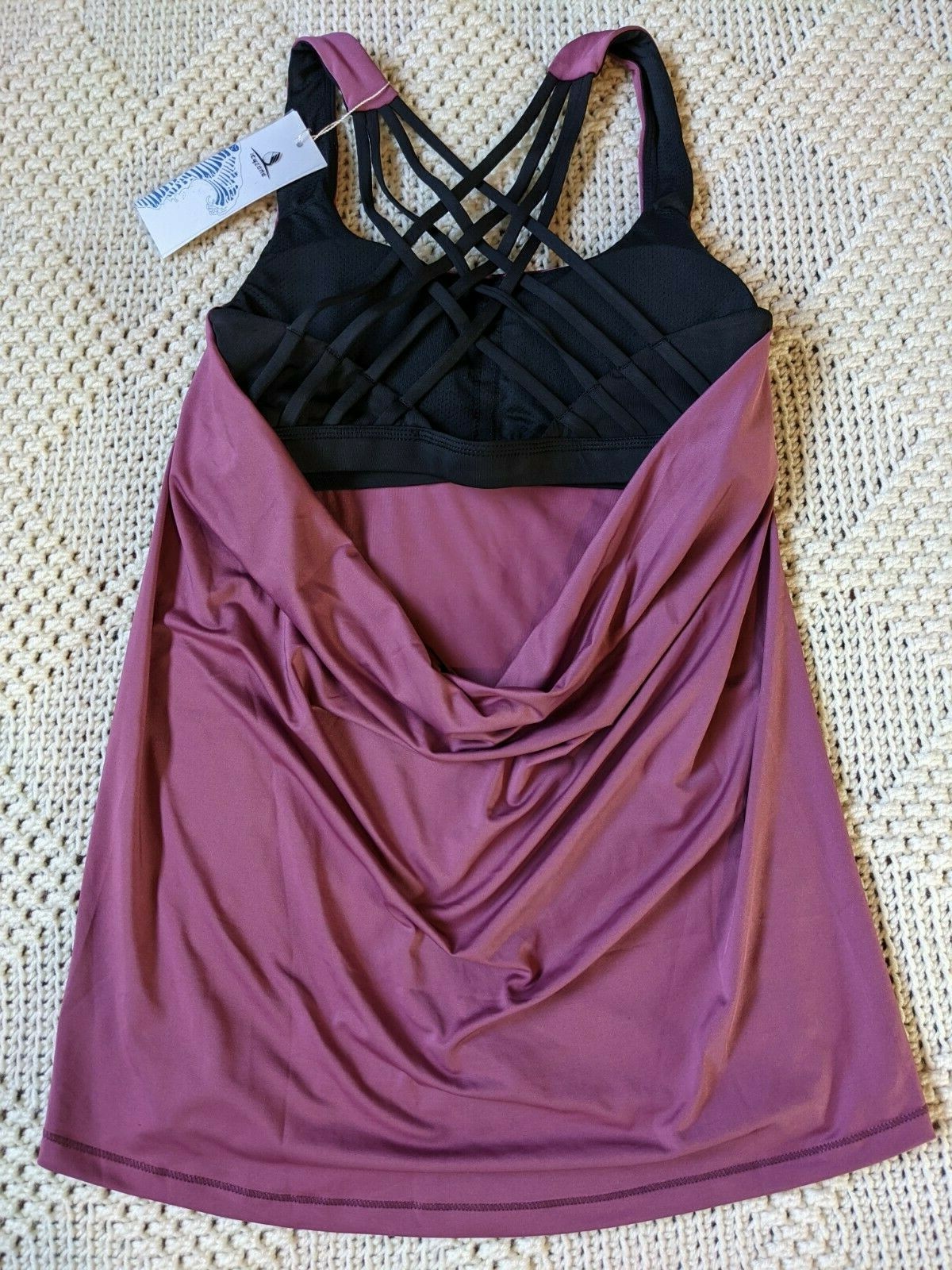 Icyzone black purple strappy layered criss cross workout tank gothic yoga bra S