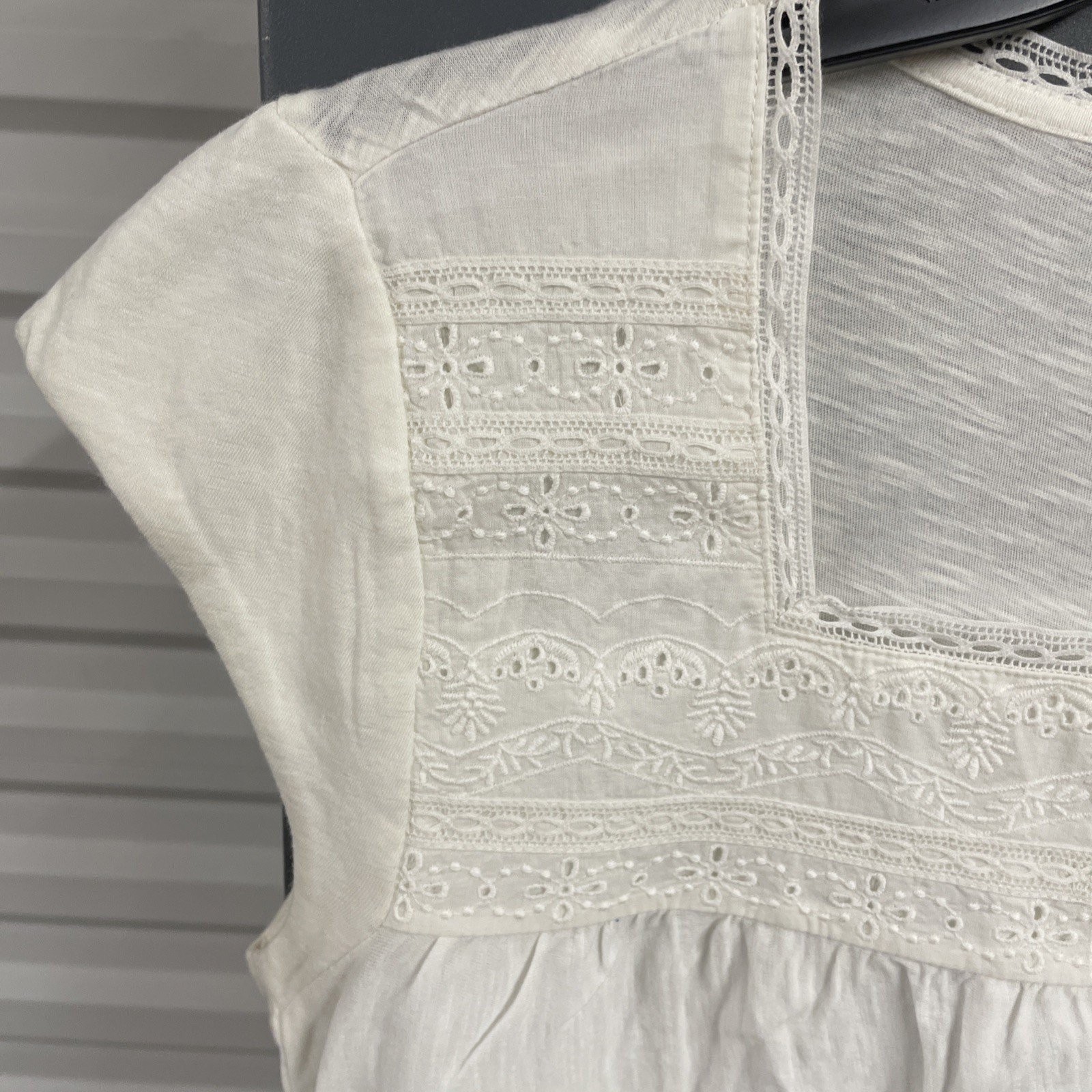 Lucky Brand Shell Short Sleeve Square Neck Top Blouse White Women’s Medium M