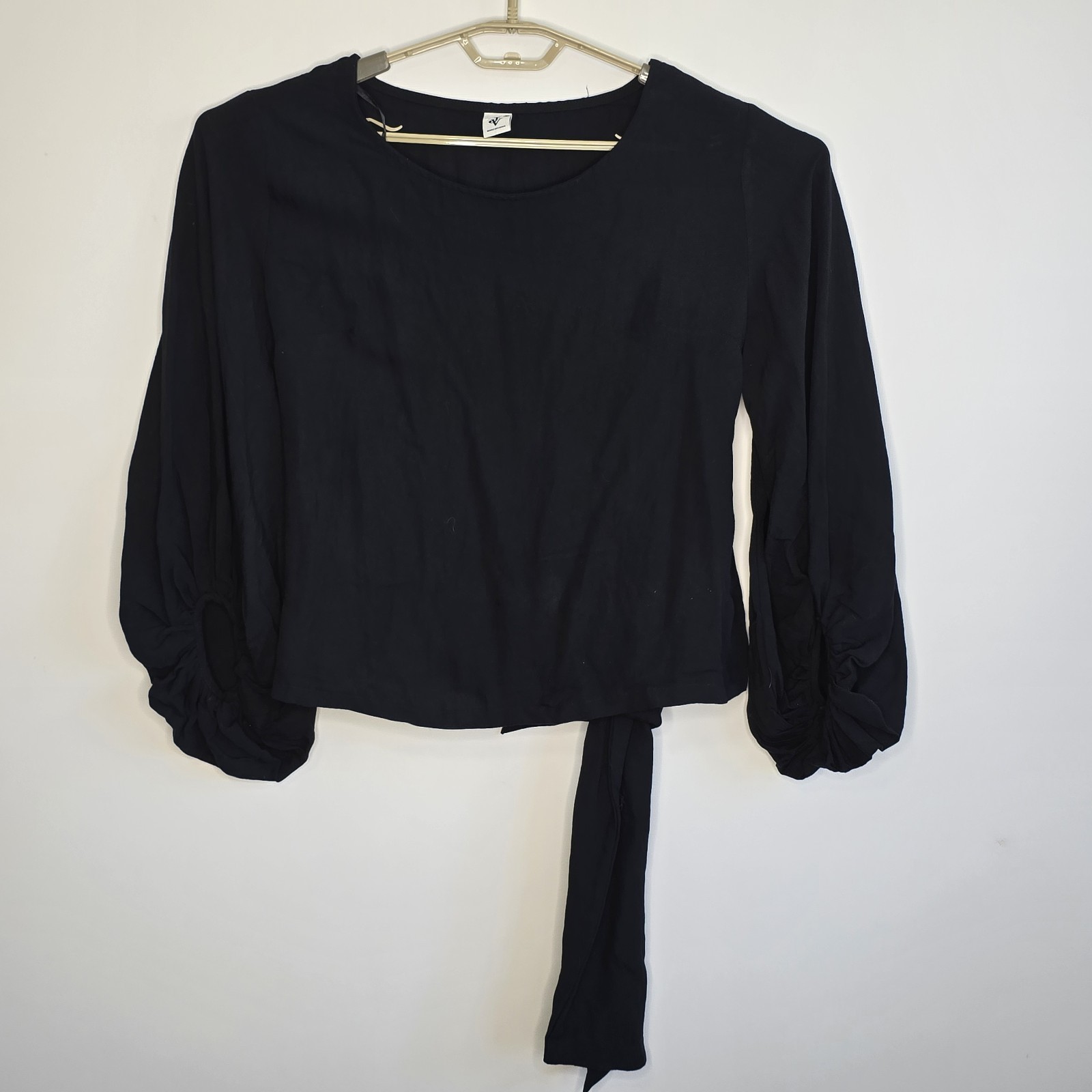 JV Size 10 Cotton & Linen Top Blouse With Self Tie Bow & Balloon Sleeves