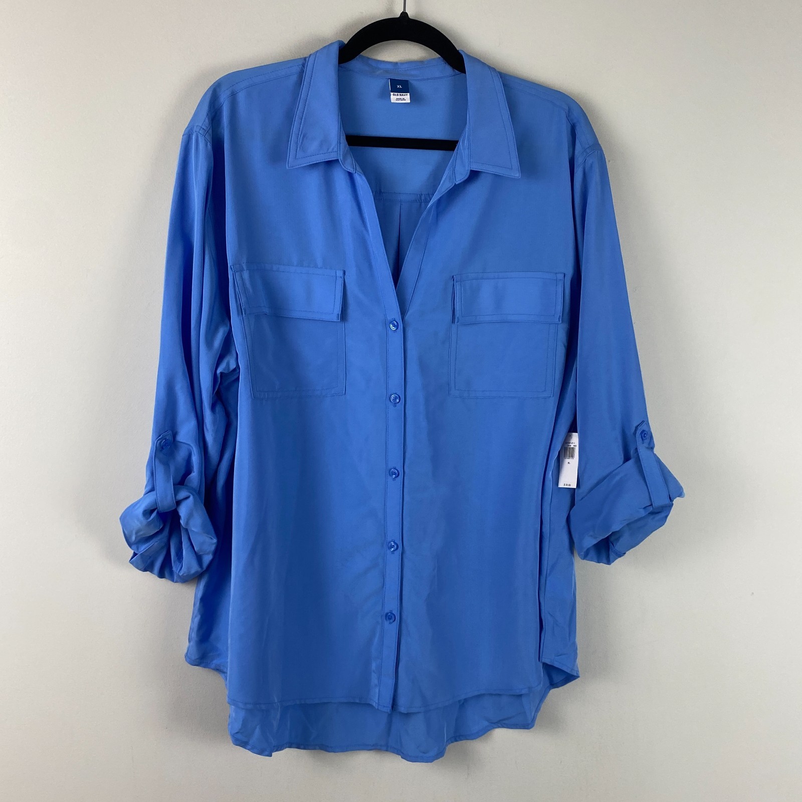Old Navy Button Down Shirt Size XL Blue Utility Roll Tab Sleeves Safari Soft